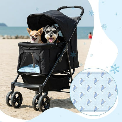 Nuanchu Dog Stroller Cooling Mat Waterproof Outdoor Pet Cooling Mat Washable Summer Cat Sleeping Blanket for Pet Stroller (11.81 x 19.69 Inches,Whale)