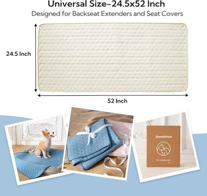 Soulbond Backseat Dog Cooling Mat for Cars - 24.5"x52" Washable Back Seat Self Cooling Pad for Cat & Puppy, QMAX>0.3, Non-Slip Cold Pet Bed Backseat Extender for Cars, SUVs, Trunks, Pearl White