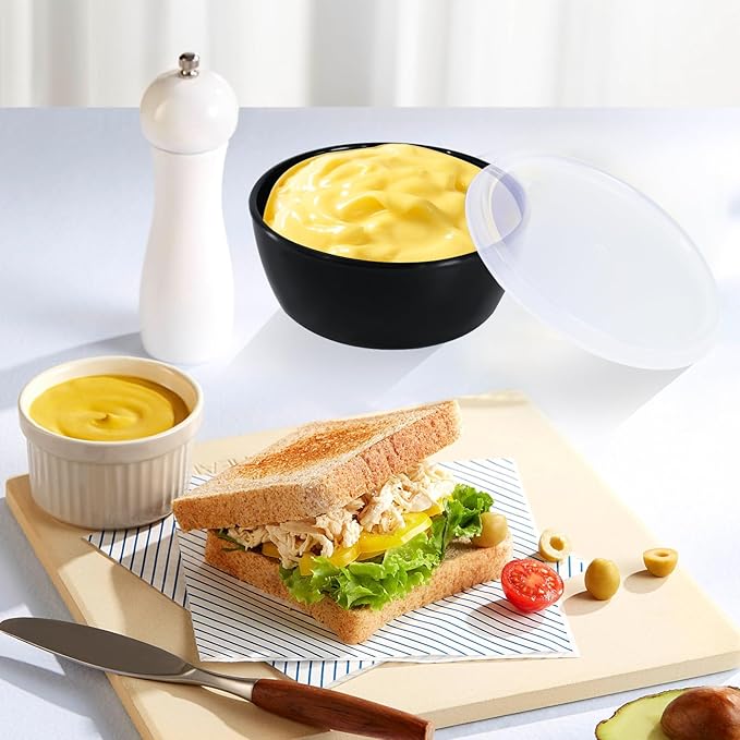 Set of 4 Plastic Prep Bowls with Lids，Microwave and Dishwasher Safe (Black)