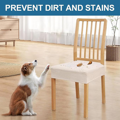 Smiry Waterproof Seat Covers for Dining Room Chairs Set of 2, Stretch Jacquard Removable Washable Chair Seat Slipcovers Protector, No Rear Covers, Beige