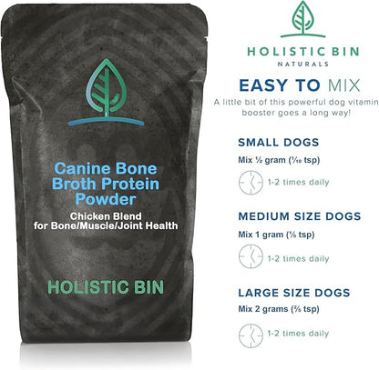 Holistic Bin Canine Chicken Blend Protein Powder Dog Food Toppers | Daily Supplement Powder with Bone Broth, Collagen & Essential Amino | Mobility, Recovery & Overall Wellness | Chicken (50g)