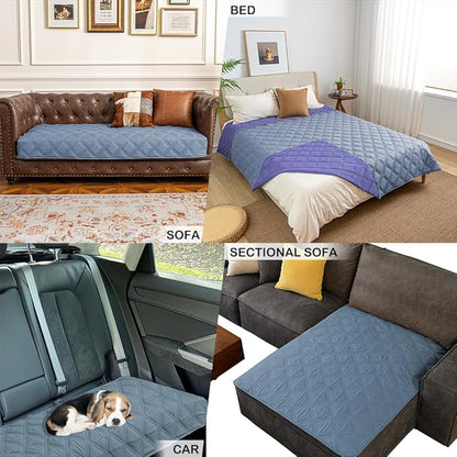 fuguitex Waterproof Dog Blanket Reversible for Small Dogs Resistant Leakproof Washable Couch Cushion Bed Protector Cover for Indoor Furniture Pet Friendly(30"*53",Violet Blue+ Light Blue)