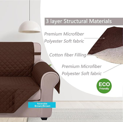 U-NICE HOME 4 Seater Sofa Cover 91 Inch Large Couch Covers for 4 Cushion Couch with Elastic Straps Water Resistant Furniture Protector Cover for Pets Cat (Sofa XX-Large, Brown/Brown)