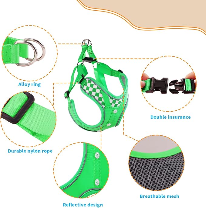 Dog Lovely Harness with Leash Set, Adjustable Step in with Breathable Padded Puppy Harness for Large Medium Dogs (L Green)