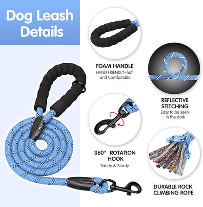 PoyPet No Pull Dog Harness and 5 Feet Leash Set, Release on Neck Reflective Adjustable Pet Vest, Front & Back 2 D-Ring and Soft Padded Pet Harness with Handle for Small to Large Dogs(Light Blue,L)