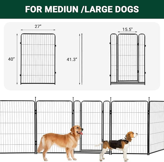 GarveeLife Dog Playpen,40 Inch(H) 42.6 Ft(L) 16 Panels Dog Fence Indoor/Outdoor,Heavy Duty Metal Pet Puppy Exercise Pen, Wide Door Low Threshold,Portable Pet Playpen for Rv Camping Garden Yard