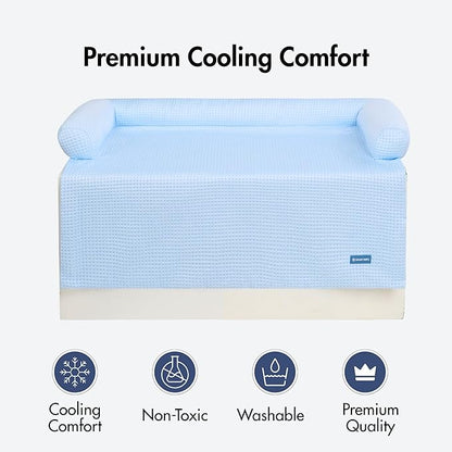 Spark Paws Cooling Couch Cover Dog Bed, Furniture Protector Mat, Non-Toxic Washable Pet Cooling Pad for Large & Small Dog - Waffle Blue - Size M