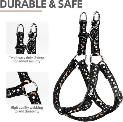 PUPTECK No Pull Dog Harness Soft Adjustable Basic Nylon Step in Puppy Vest Outdoor Walking with ID Tag, Moon Star Black, S