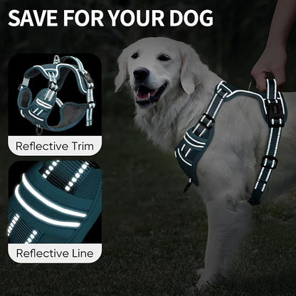 HEELE Dog Harness for Large Dogs No Pull Dog Vest Harness for Large Dog with Soft Padded Handle Reflective for Outdoor Training, Blackish Green, XL