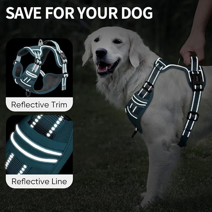 HEELE Dog Harness for Large Dogs No Pull Dog Vest Harness for Large Dog with Soft Padded Handle Reflective for Outdoor Training, Blackish Green, L
