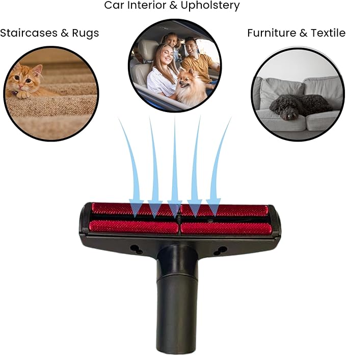 Wessel-Werk Upholstery Vacuum Attachment Tool with Red Velvet Microfiber Strips to Lift Pet Hair, Lint, and Thread from Fabrics and Upholstery (Flexible Upholstery Tool)