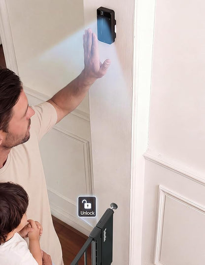 Babelio Smart Baby Gate with Auto-Unlock/Close, Pressure Mounted No Drill for Doorways/Top of Stairs. Pet/Dog Door Wide Walk Thru w/Infrared Sensor & Instant Safety Alert (Black, 26.3-37.8" W, 30" H)