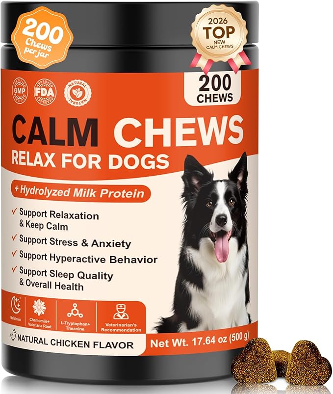 Calming Chews for Dogs-Dog Calming Chews Anxiety Relief Bites with Melatonin HMP for Dog Relaxing Aid-Car Anxiety Fireworks and Thunder Stress Relief Treats Supplements for Puppies Small All Dogs