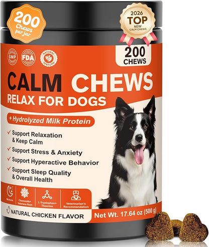 Calming Chews for Dogs-Dog Calming Chews Anxiety Relief Bites with Melatonin HMP for Dog Relaxing Aid-Car Anxiety Fireworks and Thunder Stress Relief Treats Supplements for Puppies All Dogs