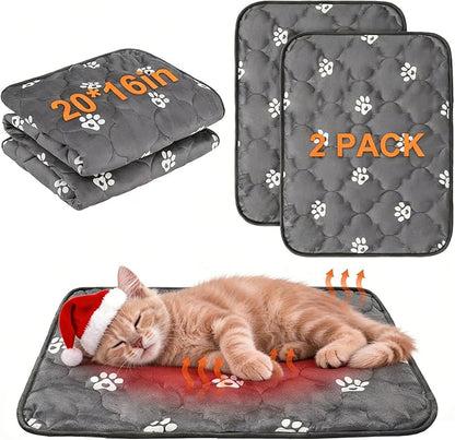 BEAUTYZOO Self Warming Cat Bed Pad, Self Heating Dog Bed Mat, Heated Cat Bed for Indoor Outdoor Cats, Thermal Warmer Pet Pad for Kitten Puppy Washable Non-Slip Chew Proof, 2 Pack 16 x 20 Inches Gray