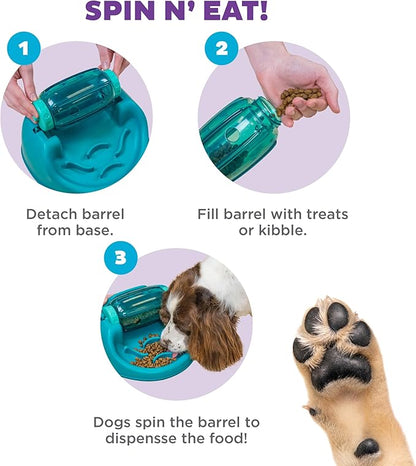 Outward Hound by Nina Ottosson Spin N' Eat Dog Puzzle and Slow Feeder, Level 2 Intermediate Enrichment Toy, Green