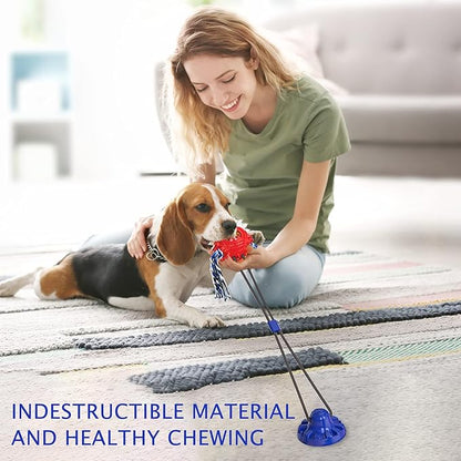 Askhald Aggressive Chewer Dog Toys - Rope Toys with Suction Cup, Teething Treats & Puzzle Food Dispensing Ball (Navy Blue)