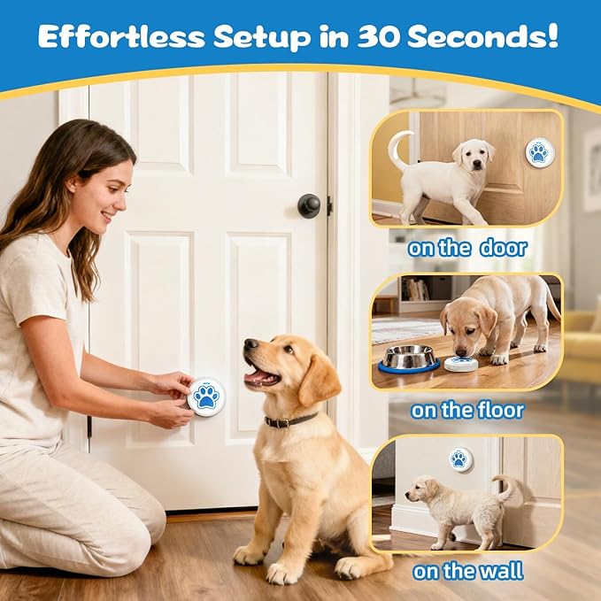 ChunHee Dog Bells to Go Outside - Bell for Dogs to Ring to Go Potty | Chew-Proof Dog Door Bell | 0-115dB Adjustable Volume & 28 Ringtones | Bells for Dog Training to Go Outside Without Barking