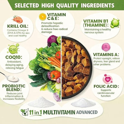 Dog Multivitamin, Chewable Dog Vitamins and Supplements for Hip & Joints, Skin & Coat, Omega 3 Fish Oil for Dogs- Senior & Puppy Multivitamin - Salmon- 120 Soft Chews