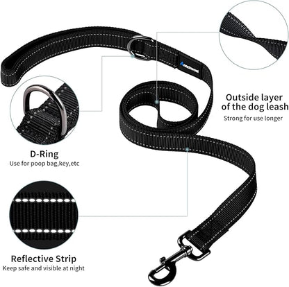 Annchwool No Pull Dog Harness with Padded Handle+5 Ft Leash,Reflective Strip Escape Proof and Quick Fit to Adjust Dog Harness,Easy for Training Walking for Small & Medium and Large Dogs(Black-Set,S)