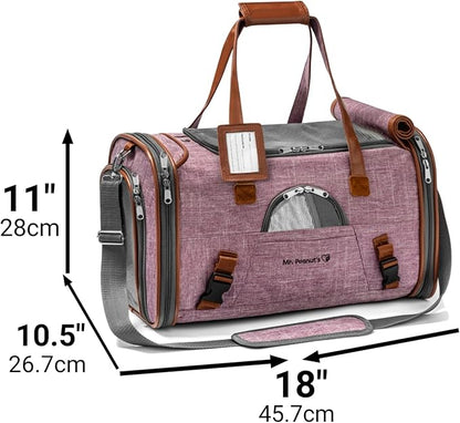 Mr. Peanut's Airline Approved Soft Sided Pet Carrier, Low Profile Gold Series Tote, Premium Brand Self Locking Zippers, Under Seat Compatibility, Plush Faux Fleece Bedding with a Sturdy Plywood Base