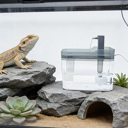 Reptile Water Bowl with Filtration System, Lizard Drinking Fountain, Bearded Dragon Tank Accessories, Reptile Habitat Waterfall for Bearded Dragon, Leopard Gecko, Chameleon, Snake