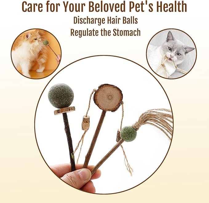 3PCS Natural Catnip Chew Toys | Silvervine & Sisal Rope | Dental Care & Anxiety Relief | Indoor Cats 6+ Months | Teething Kitten Toys
