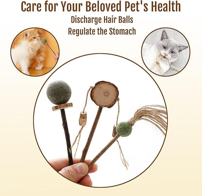 3PCS Natural Catnip Chew Toys | Silvervine & Sisal Rope | Dental Care & Anxiety Relief | Indoor Cats 6+ Months | Teething Kitten Toys