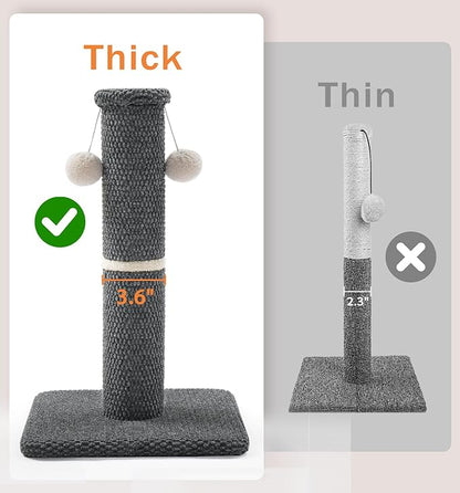 Made4Pets Tall Cat Scratching Post, 23.6" Modern Cat Scratcher with Hanging Balls, Heavy Duty and Thicker Scratching Post for Indoor Cats Adults, Sturdy Base Cat Scratch Post, Dark Grey