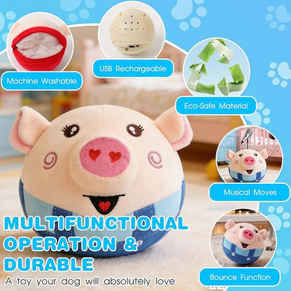 Interactive Dog Toys, 2026 New Active Moving Pet Plush Toy, Rechargeable Squeaky Dog Ball Toy with Talking Sound, Washable Bouncing Piggy Toy for Dogs Puppies (Red)