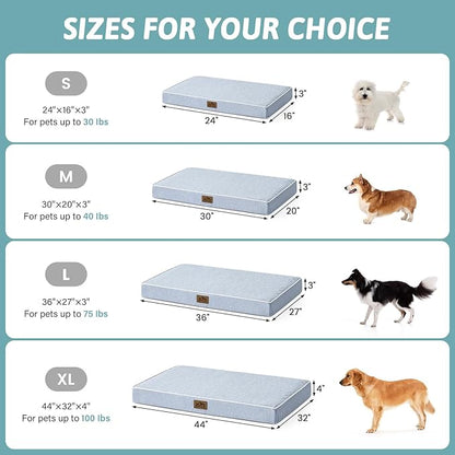 COZY KISS Cooling Dog Bed for Crate, Waterproof Dog Crate Mat with Removable Washable Cover, Orthopedic Egg Crate Foam Support, Small Dog Bed 24x16x3 Inch,Light Blue