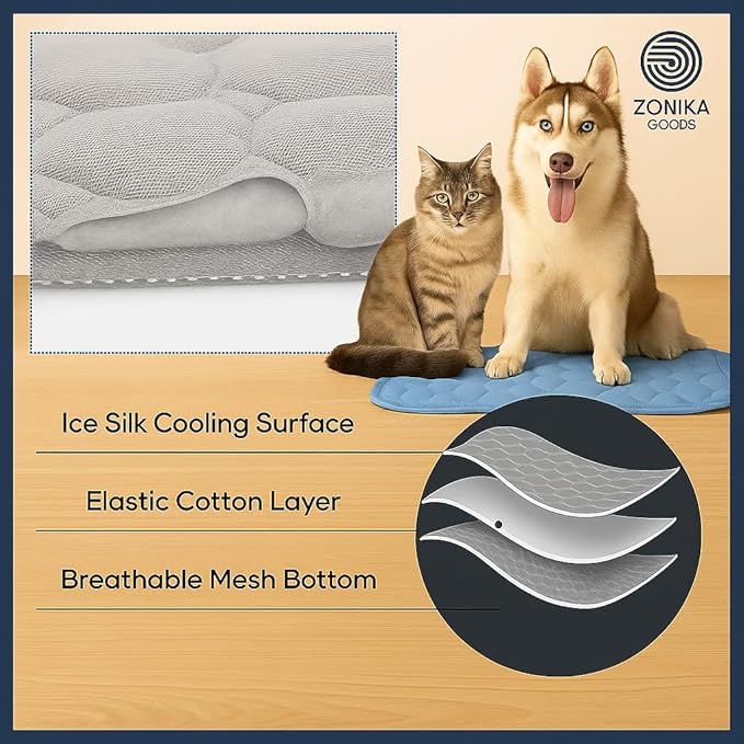 Blue Cooling Mat & Sleeping Pad | Water Absorption | Safe Materials | Easy Carry & Clean | Ideal Cooling Pad for Dogs and Cats | Perfect for Camping, Crates, and Pet Beds | 19.7"L x 15.7"W x 0.8"Th