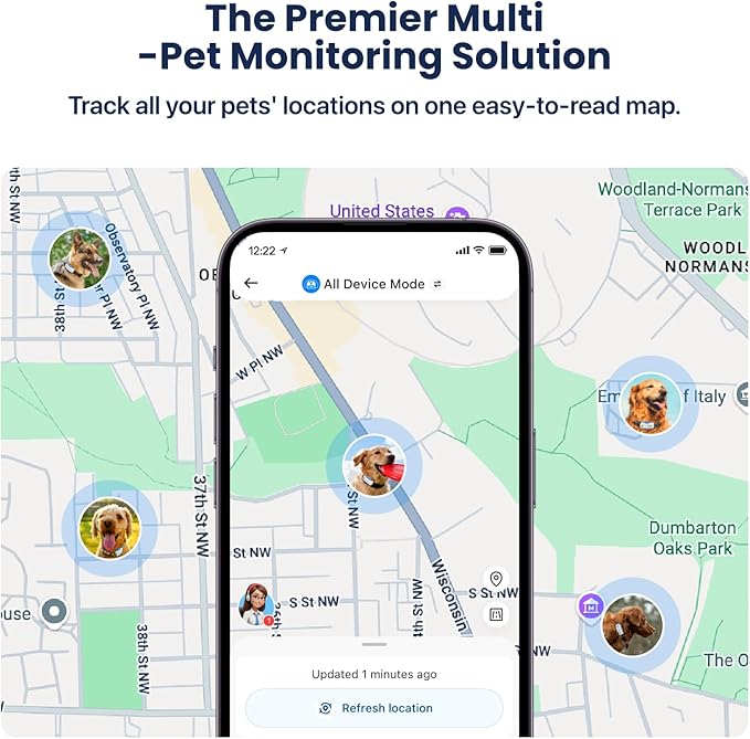 DBDD AI GPS Tracker for Dogs, Real Time Location and AI Health Care Management, Electronic Fence, Waterproof, iOS and Android Compatible (White)