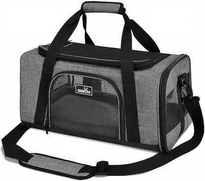 Wakytu TSA Approved Pet Carrier for Small Cats Dogs, Travel Bag with Adequate Ventilation, 5 Mesh Windows, 3 Entrance, Locking Safety Zippers, Padded Shoulder and Carrying Strap, Small