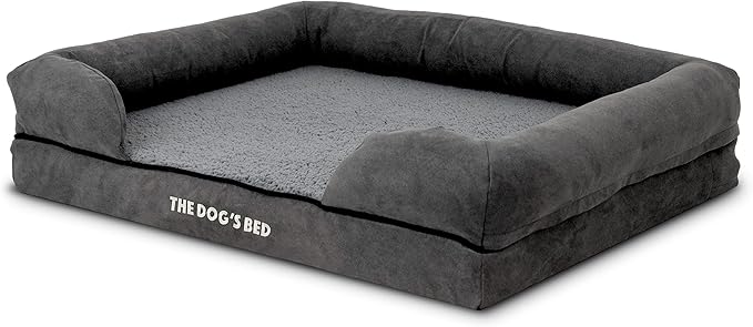 The Dog’s Bed Orthopedic Memory Foam Dog Bed with Bolsters for Medium Dogs, Waterproof Washable Cover, Anti-Slip Base, Calming Surface – CertiPUR-Certified Foam, Plush Fabric, Grey Plush, Medium