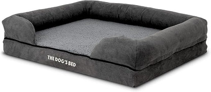The Dog’s Bed Orthopedic Memory Foam Dog Bed with Bolsters for Medium Dogs, Waterproof Washable Cover, Anti-Slip Base, Calming Surface – CertiPUR-Certified Foam, Plush Fabric, Grey Plush, Medium