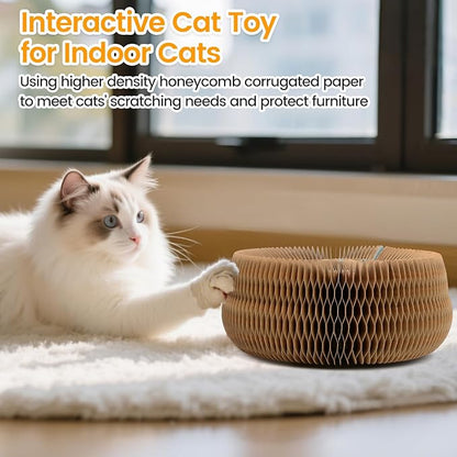 Upgraded-Magnetic Magic Organ Cardboard Cat Scratcher Toy with 2 Balls for Mental Physical Exercise, Multi-Shape Interactive Cardboard Cat Toy for Indoor Cats Flip with Fun, Brown/Gray,M, 1PCS