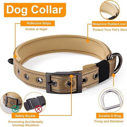 Annchwool No Pull Dog Harness,Heavy Duty Reflective Collar & Leash Set-Leash with Double Handle & Car Seatbelt Clip-Easy Control for Walking Training Medium Large Size Dogs(Brown,XL)