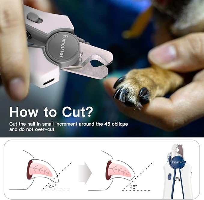 Type-C Rechargeable Dog & Cat Nail Clippers - LED Pet Nail Trimmer Extra Sharp for Small & Medium Dogs (Gray)
