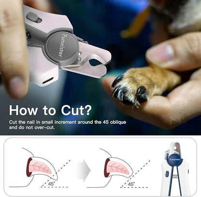 Type-C Rechargeable Dog & Cat Nail Clippers - LED Pet Nail Trimmer Extra Sharp for Small & Medium Dogs (Gray)