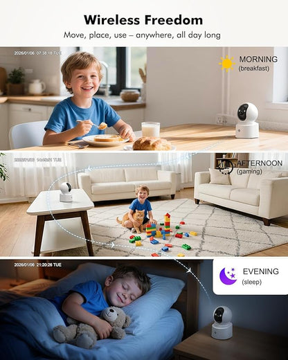Battery Powered pet camera,true Wireless Indoor Camera, 4MP 2.5K WiFi Camera with Color Night Vision, 355° Pan Tilt, Motion Detection, 2-Way Audio, Dog/Cat/Kids/Baby/Pet Monitor & indoor security