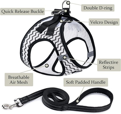 BOOMIBOO Dog Harness with Leash Set, No Pull Adjustable Reflective Step-in Puppy Pet Vest Harnesses for Small Medium Large Dogs and Cats,White Stripe M