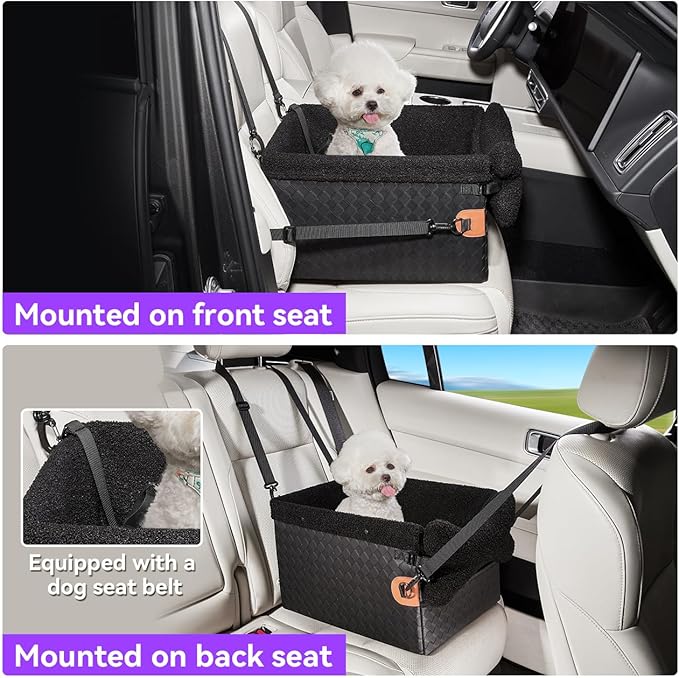 TKYZ Dog Car Seats for Small Medium Dogs,PU Leather Car Seat Boosters,Foldable Puppy Cat Carseats (Black, Small Dog)