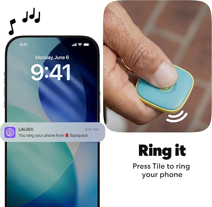 Life360 Tile - Bluetooth Tracker, Keys Finder and Item Locator for Keys, Bags and More. Phone Finder. Both iOS and Android Compatible. 1-Pack (Aqua Lemon)