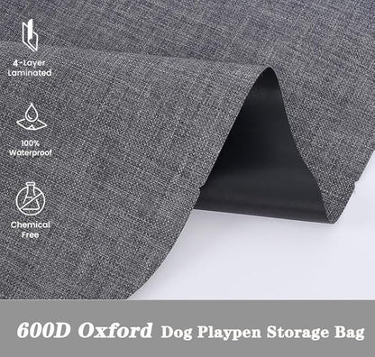 32" Dog Playpen Storage Bag, Suitable for Foldable Exercise Pet Playpens, Dog Fence Travel Bag With Handles For Camping and RV Trip, Waterproof Oxford Fabric Grey