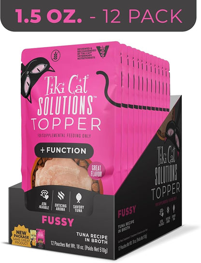 Tiki Cat Solutions Topper, Fussy, Tuna Recipe in Broth, 1.5 oz. Pouch (12 Count)
