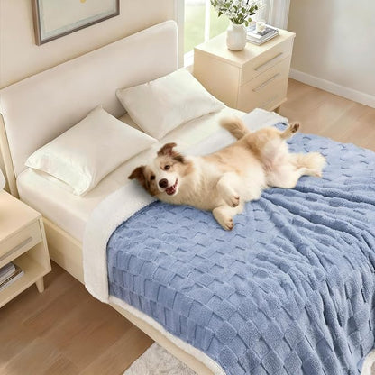 Luciphia Waterproof Dog Blanket, Leakproof Small Pet Blanket for Couch Sofa Bed Furniture Cover Protector, Washable Soft Sherpa Fleece with 3D Jacquard, Cozy Calming Reversible, Blue White, 40"x28"