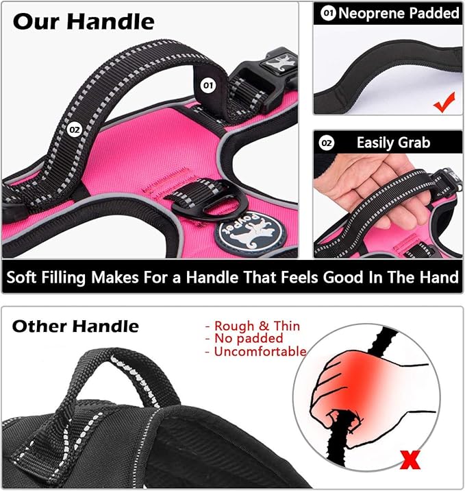 PoyPet Dog Harness and Leash Combo, Escape Proof No Pull Vest Harness, with 5 Feet Leash, Reflective Adjustable Soft Padded Pet Harness with Handle for Small to Large Dogs(Pink,S)