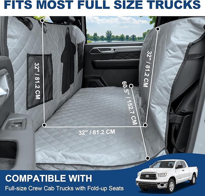 Dog Car Seat Cover for Back Seat - Waterproof Pet Hammock with Embedded Insert Door Protectors (XLarge for Crew Cab Truck with Fold‑Up Seat)