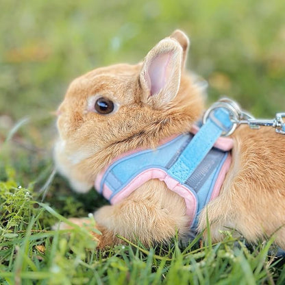 Rabbit Harness and Leash Set Escape Proof, Adjustable Soft Padded Vest, Breathable Mesh Bunny Harness with Reflective Strap, Safe for Small Animals(Orange,S)